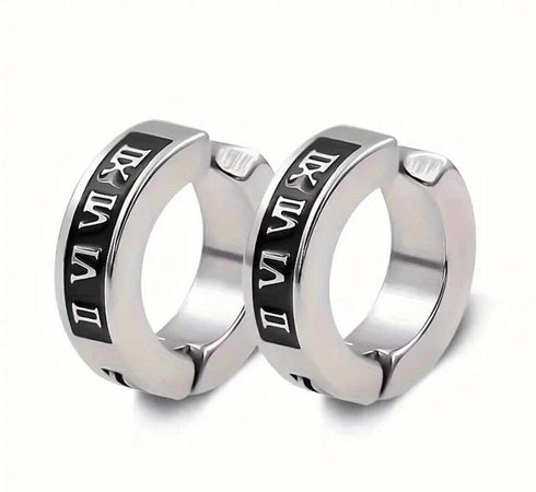 316L Surgical Steel Roman Numerals Clip-On Non-piercing Men Women Hoop Earrings